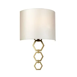 Wandlampe Stoff in Creme Messing antik schlicht E27