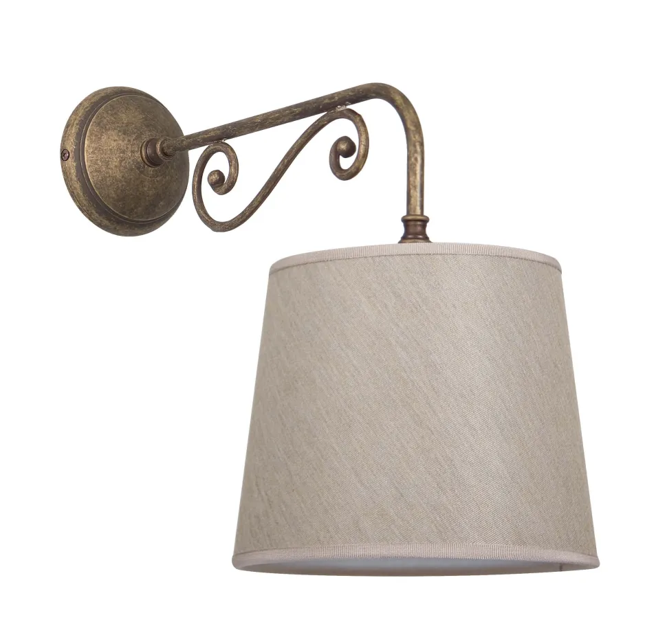 Wandlampe Stoff Messing E27 in Bronze antik Rustikal