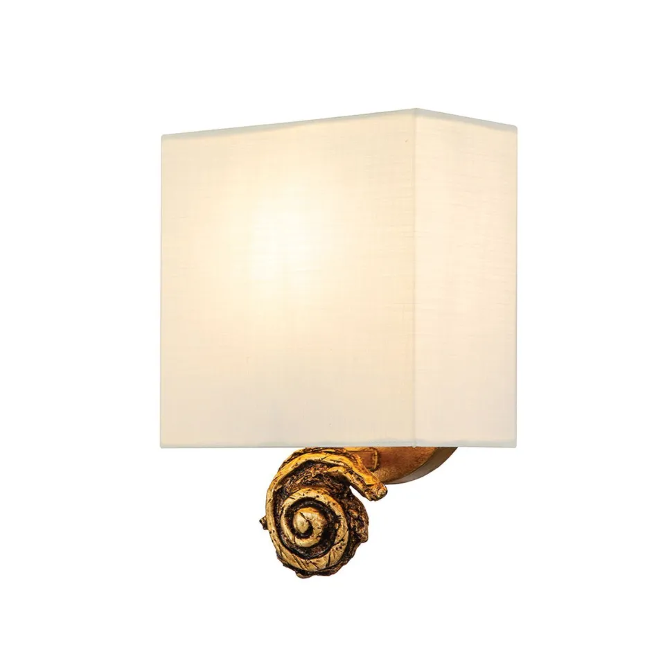 Wandlampe Stoffschirm H: 25,4 cm in Blattgold Weiß