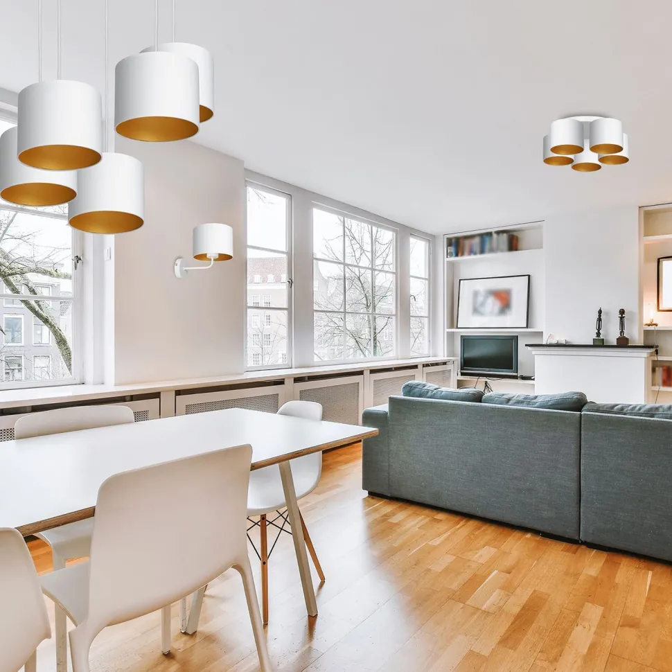 Wandlampe Weiß Gold Stoff Metall E27 H:24 cm blendarm