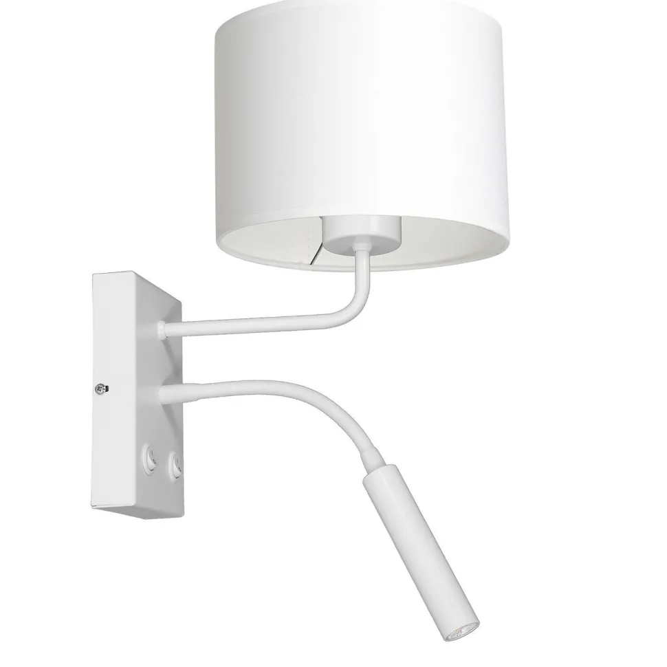 Wandlampe Weiß Stoff Lesearm E27 G9 H:38 cm blendarm