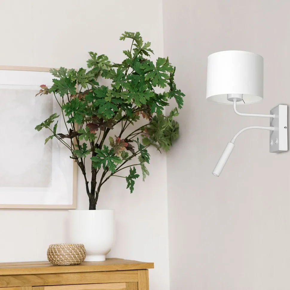 Wandlampe Weiß Stoff Lesearm E27 G9 H:38 cm blendarm