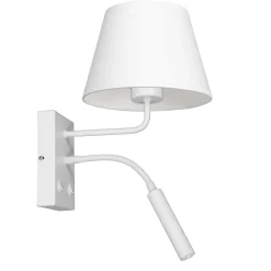 Wandlampe Weiß Stoff Lesearm E27 G9 H:38 cm konisch