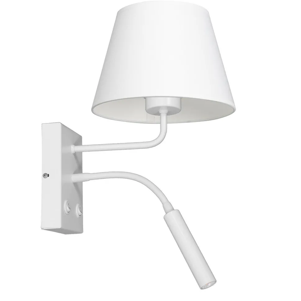 Wandlampe Weiß Stoff Lesearm E27 G9 H:38 cm konisch