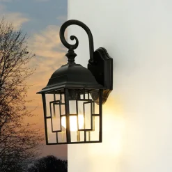 Wandlaterne außen Schwarz E27 H: 37 cm Aluminium Glas