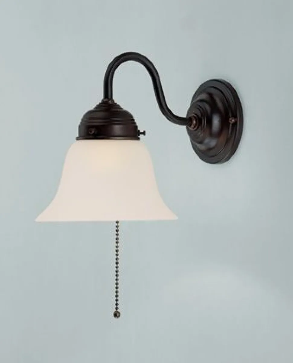 Wandleuchte Antik Messing Glas mit Zugschalter E27