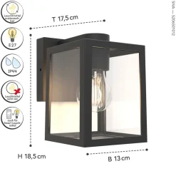 Wandleuchte außen Aluminium Glas E27 IP44 H:18,4 cm