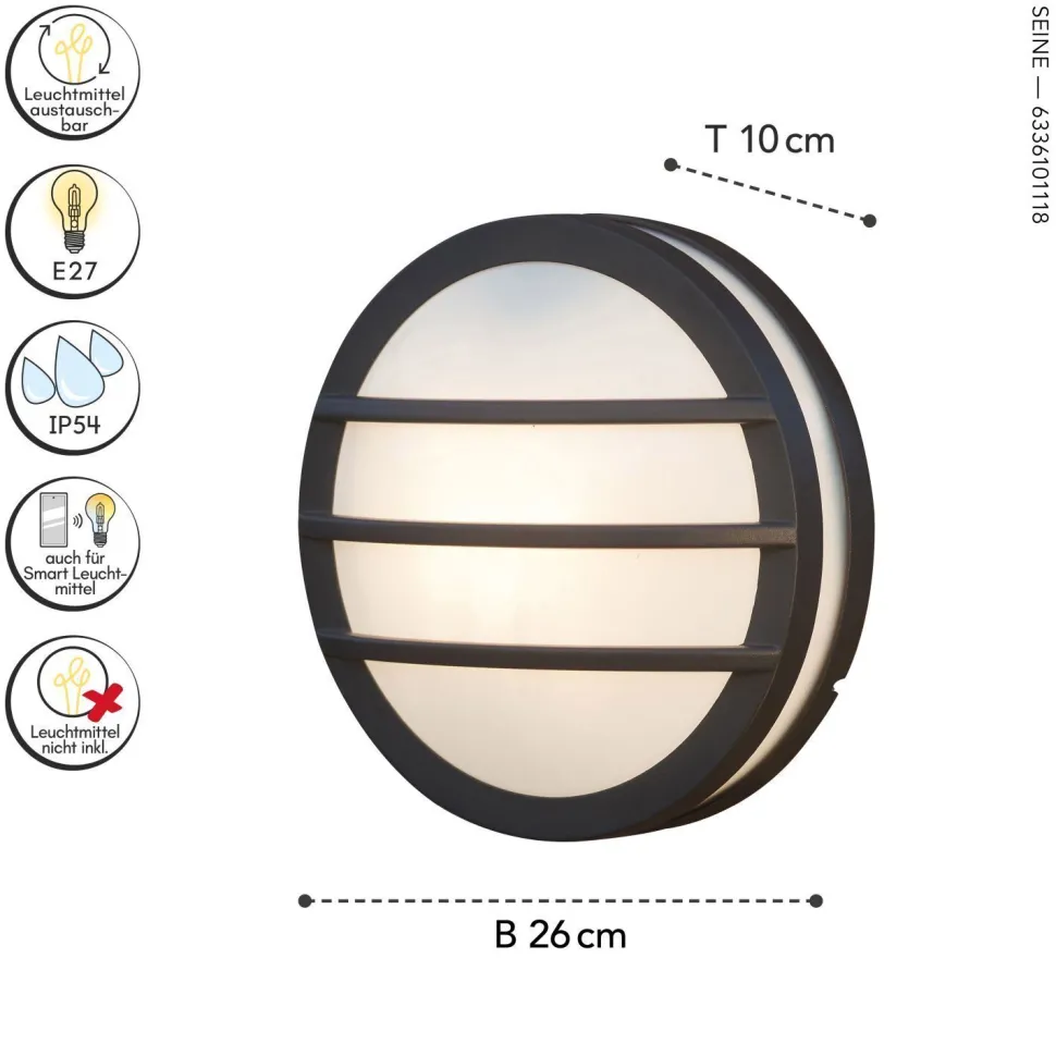 Wandleuchte Außen Aluminium E27 IP54 Ø26 cm blendarm