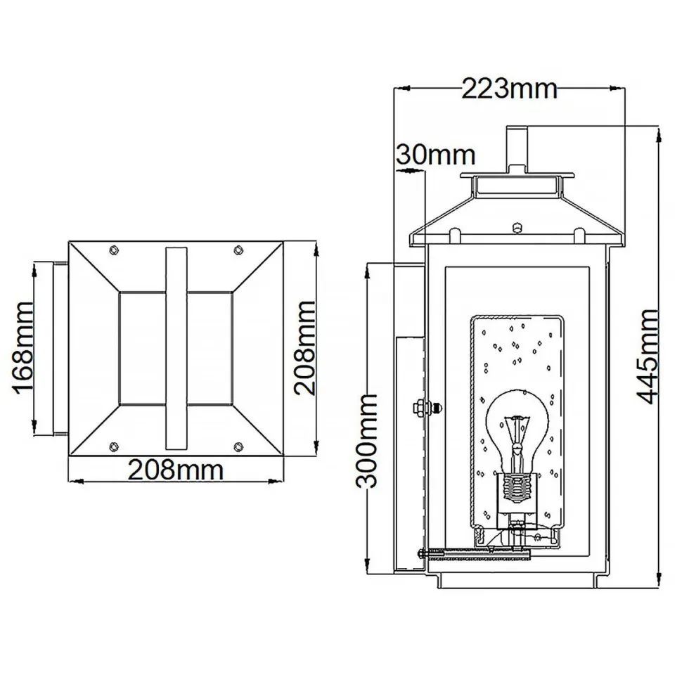Wandleuchte außen E27 IP44 44,5 cm hoch in Messing antik
