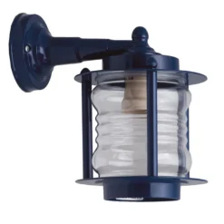 Wandleuchte außen Glas Messing E27 IP23 Blau Maritim