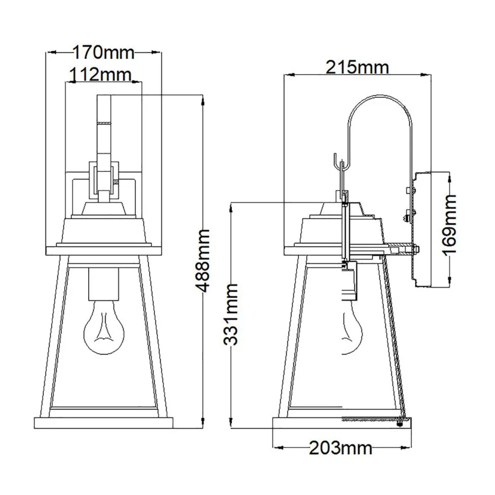 Wandleuchte außen H: 48,8 cm IP44 E27 in Bronze Garten