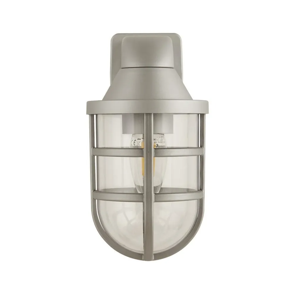Wandleuchte außen in Silber IP44 E27 Maritim H: 21 cm