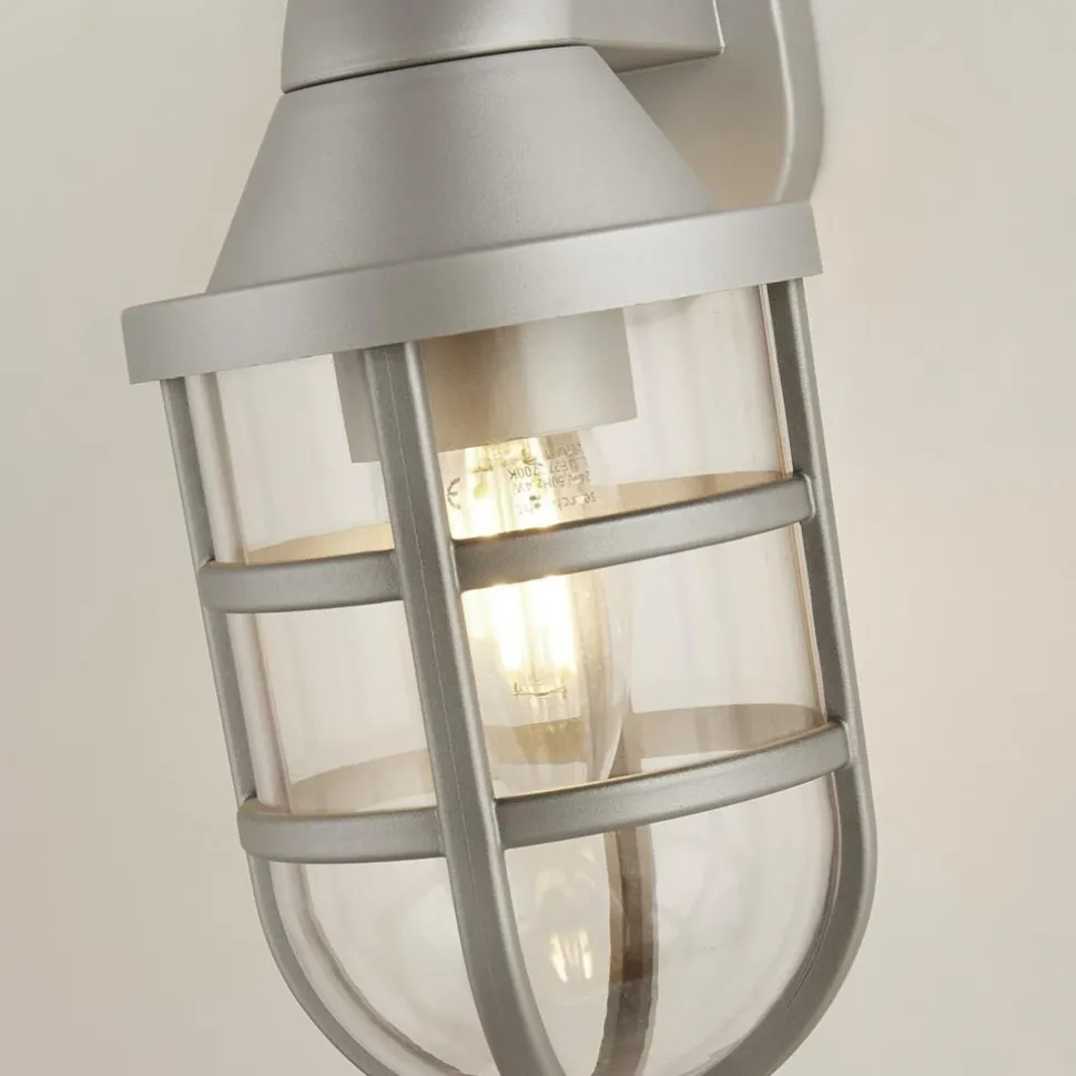 Wandleuchte außen in Silber IP44 E27 Maritim H: 21 cm