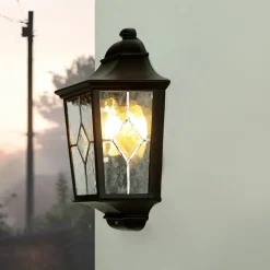 Wandleuchte Außen Kirchenglas IP43 Schwarz Haus