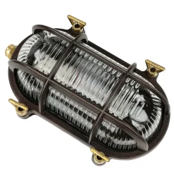 Wandleuchte außen Maritim IP64 Messing Riffelglas E27