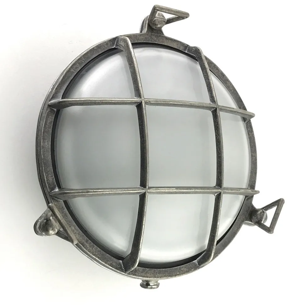 Wandleuchte außen Messing Glas rund Ø 24 cm IP64 Zinn Weiß