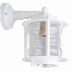 Wandleuchte außen Messing Glas E27 IP23 H: 24 cm Weiß