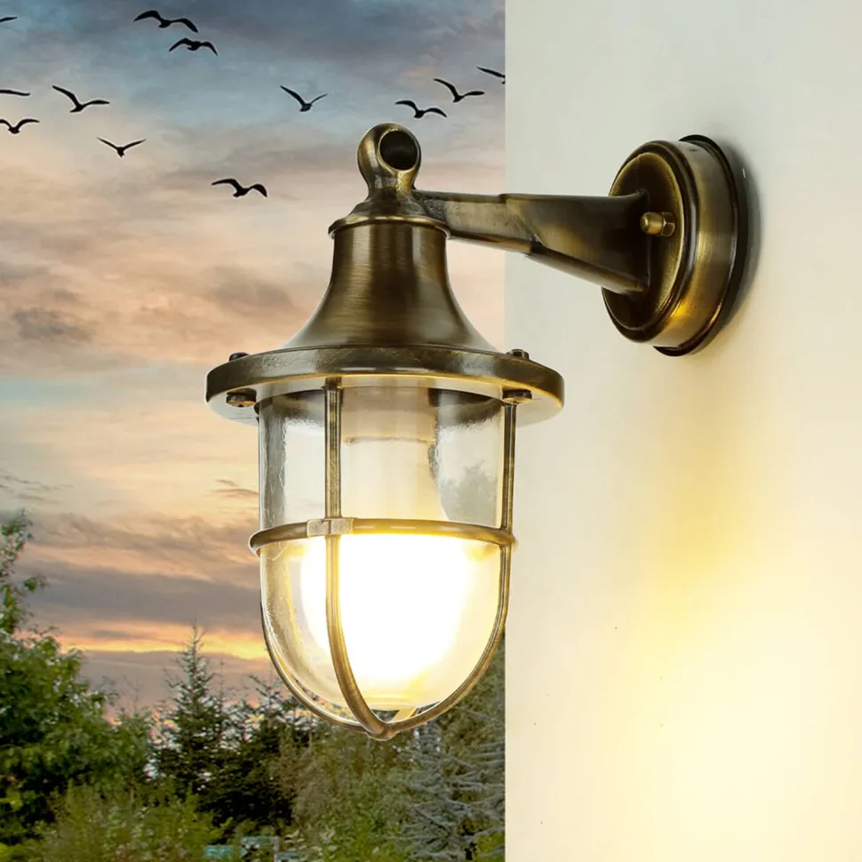 Wandleuchte außen Messing massiv Glas IP64 E27 SANTORIN