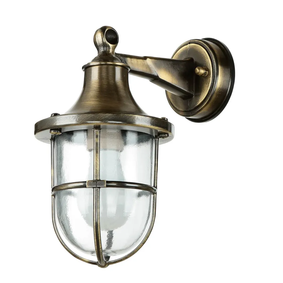 Wandleuchte außen Messing massiv Glas IP64 E27 SANTORIN