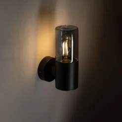 Wandleuchte außen Schwarz Rauchglas Aluminium IP44 E27