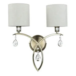 Wandleuchte 2-flammig in Messing Antik Natur E14 Stoff