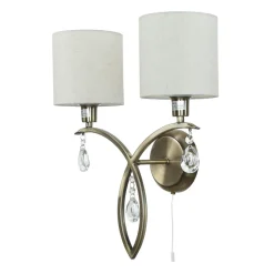 Wandleuchte 2-flammig in Messing Antik Natur E14 Stoff