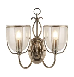 Wandleuchte 2-flammig mit Schalter E14 Glas Metall