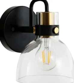 Wandleuchte Glas Metall H: 19 cm klein E27 Schwarz Gold