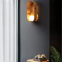 Wandleuchte Glas Teakholz Furnier E27 H: 52,5 cm blendarm