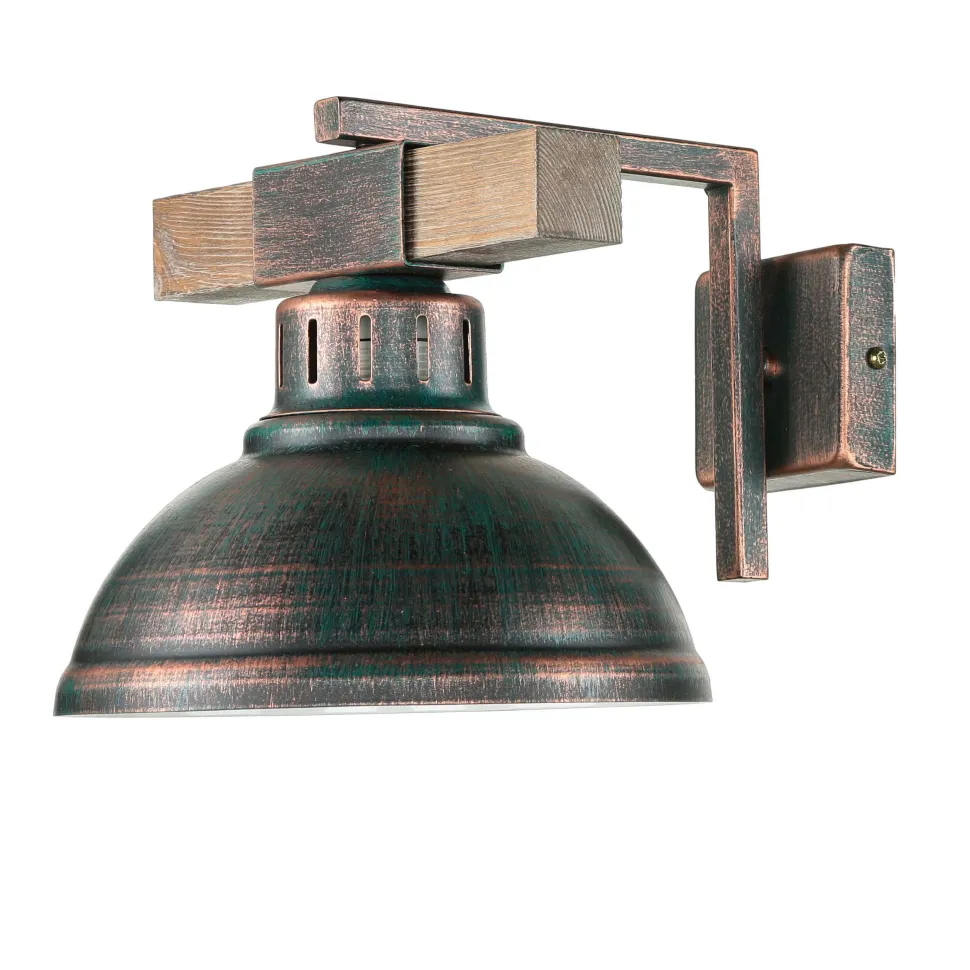 Wandleuchte HAKON Kupfer Antik Echt Holz Metall