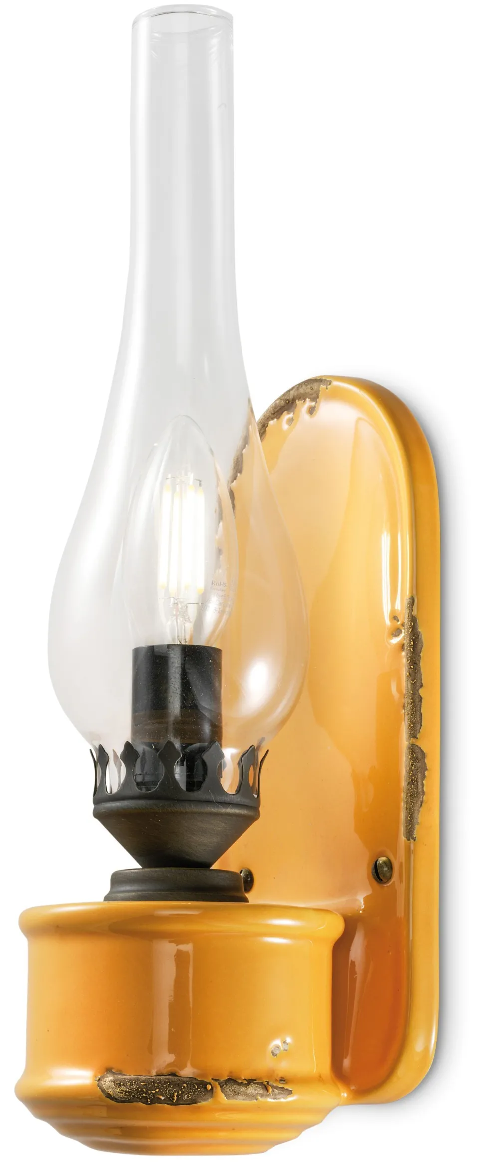 Wandleuchte Handarbeit Glas H: 33 cm Gelb Shabby Antik E14