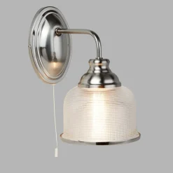 Wandleuchte in Silber Klar E27 Glas Metall mit Schalter