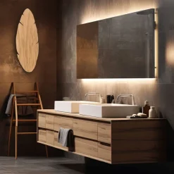 Wandleuchte indirekt Holz H: 69 cm Blatt Natur Design 4x G9