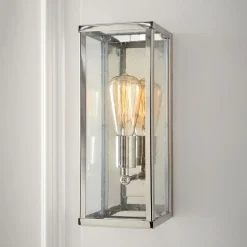 Wandleuchte innen Glas Metall eckig Modern in Nickel