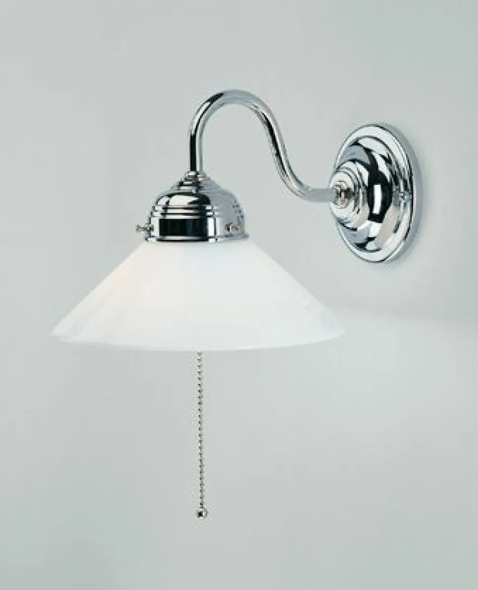 Wandleuchte Messing in Chrom Glas E27 mit Zugschalter