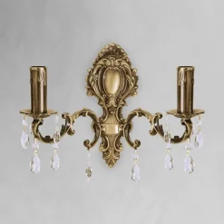 Wandleuchte Messing Kristall B: 39 cm in Bronze hell 2x E14