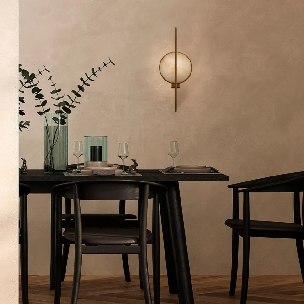 Wandleuchte Metall 48 cm hoch in Gold Weiß (Stein) E14