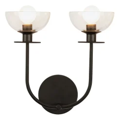 Wandleuchte Metall Glas 30,5 cm breit Schwarz E14 2-flammig