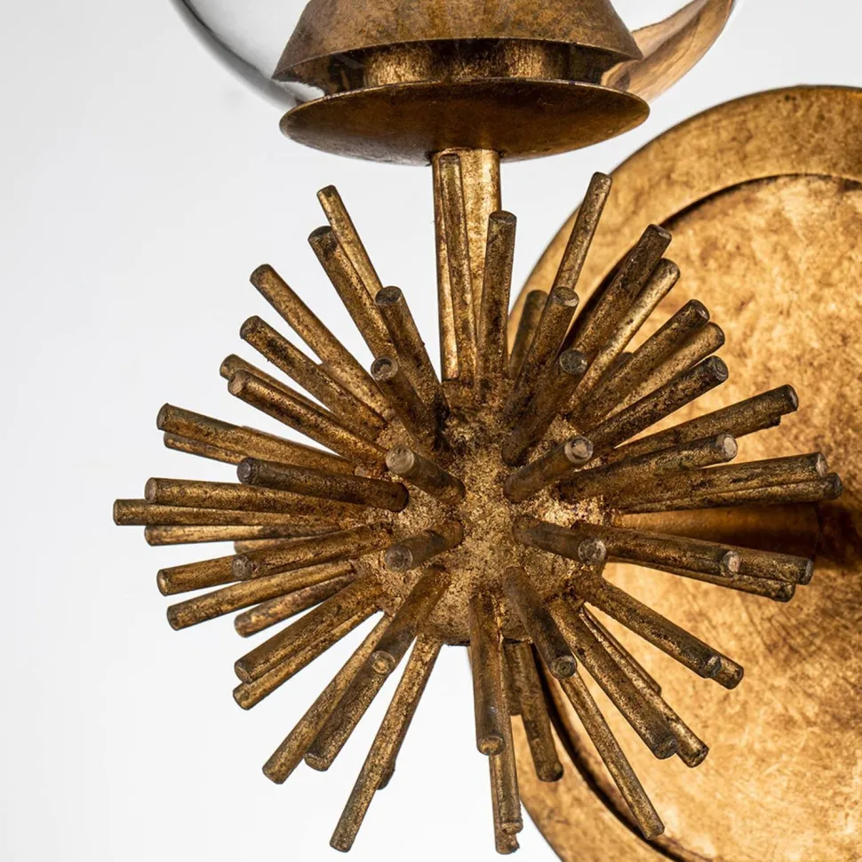 Wandleuchte Metall Glas H: 36,8 cm in Gold Antik E27