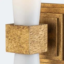 Wandleuchte Metall Glas H: 35,6 cm in Gold Antik Weiß