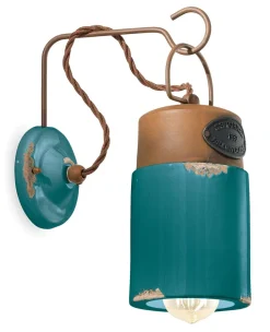 Wandleuchte Metall Keramik H: 33 cm E27 Vintage Handarbeit