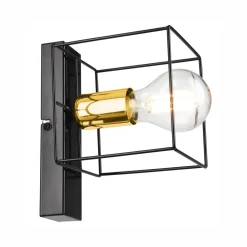 Wandleuchte Metall klein Schwarz Gold Würfel Draht für E27