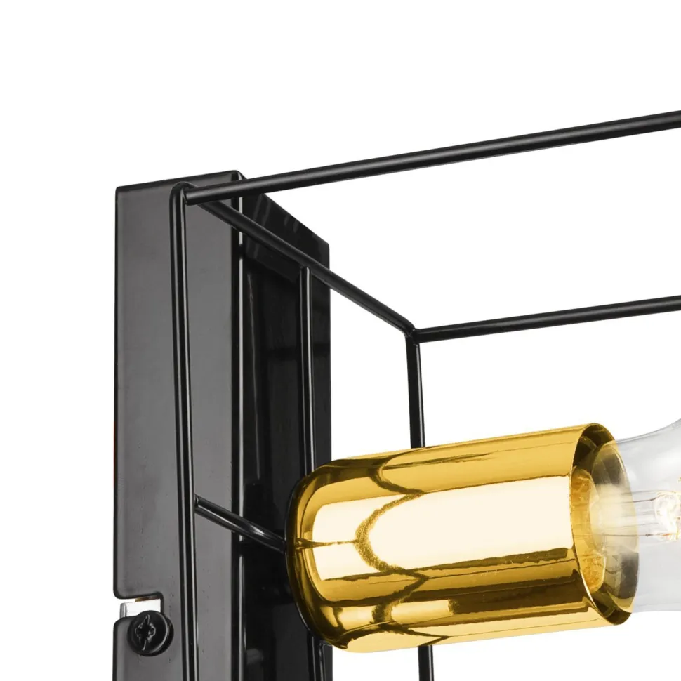 Wandleuchte Metall klein Schwarz Gold Würfel Draht für E27