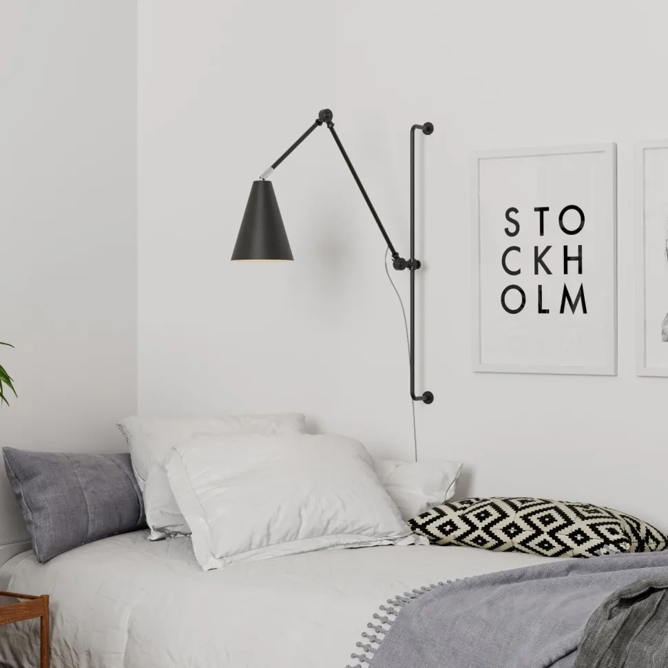 Wandleuchte mit Kabel Schalter Metall Gelenkarm Schwarz E27