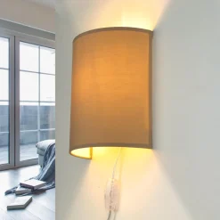 Wandleuchte mit Kabel Schalter Kaffeebraun Stoff ALICE