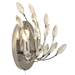 Wandleuchte mit Schalter Kristall H: 24 cm Chrom Klar 2x G9