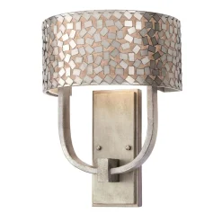 Wandleuchte mit Schirm in Silber antik Metall Stoff