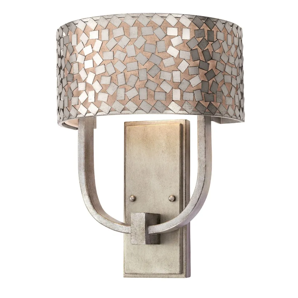 Wandleuchte mit Schirm in Silber antik Metall Stoff