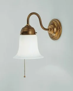 Wandleuchte mit Zugschalter Glas Messing E27 T:23 cm