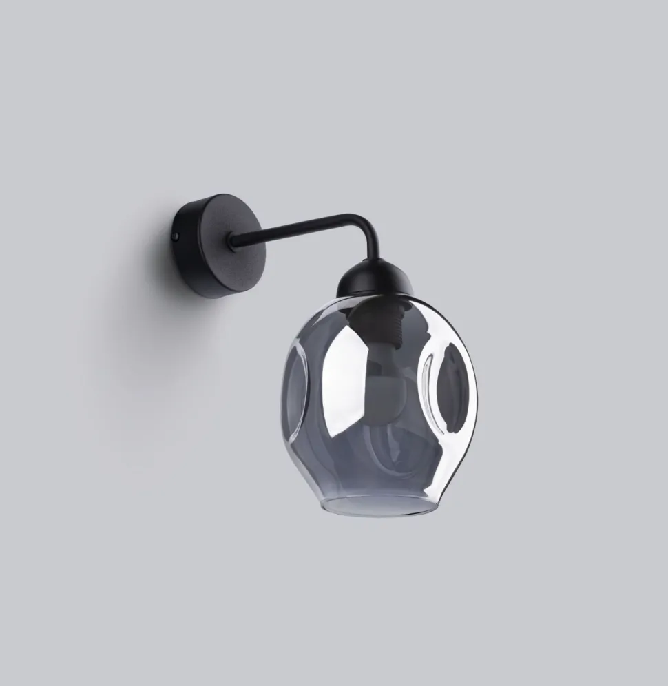 Wandleuchte Rauchglas Schwarz E27 dekorativ SEGIN